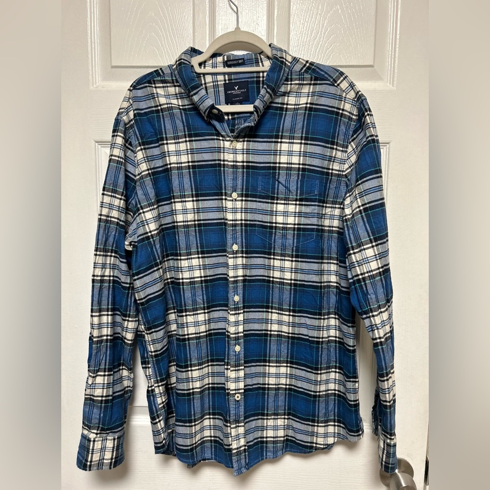 Men's American Eagle Classic Fit Plaid  Long Sleeve Button Down Shirt Size XXL